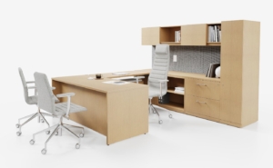 This is a desk configuration option for the Haworth Masters Series Desk. Private Office Design. Executive Office Desk. Desk with storage.